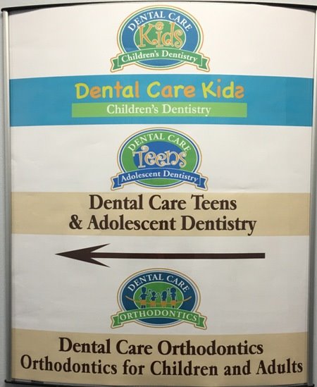 Dental office sign at the offices of Dental Care Teens in Stamford, CT